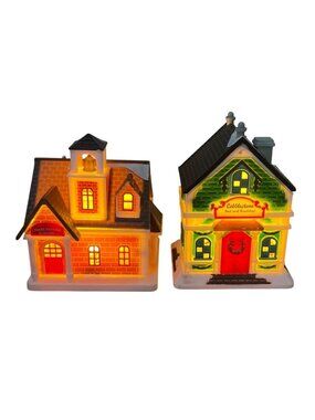 Cobblestone Corners Christmas Village Bed and Breakfast and School Lighted Decor
